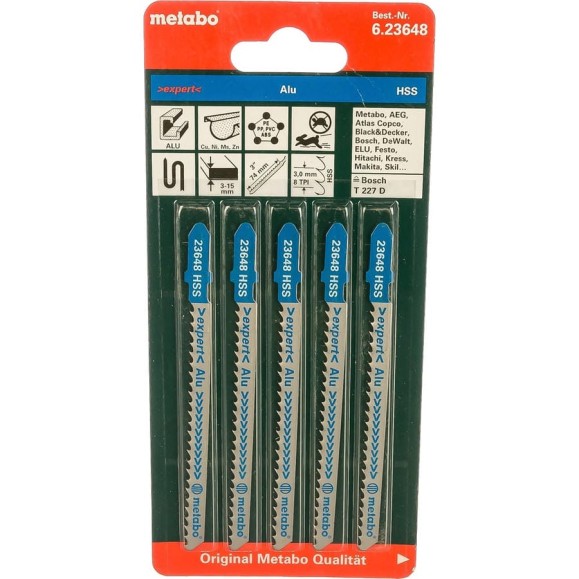 Пилки T227D по стали и алюминию Expert 5 шт. (74х3 мм; HSS) Metabo 623648000