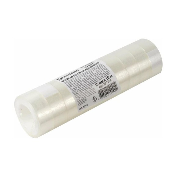 Канцелярская клейкая лента BRAUBERG 15 мм х 10 м, 10 шт., прозрачная 227258 Канцелярская клейкая лента BRAUBERG 15 мм х 10 м, 10 шт., прозрачная 227258