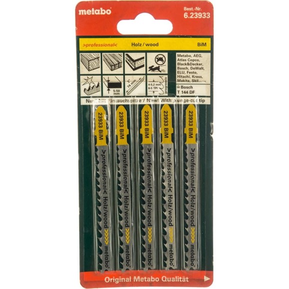 Пилки по дереву T144DF (BiM, 74 мм, 5 шт.) Metabo 623933000 Пилки по дереву T144DF (BiM, 74 мм, 5 шт.) Metabo 623933000