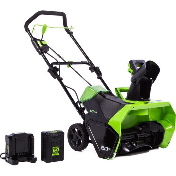 Аккумуляторный бесщеточный снегоуборщик GreenWorks GD60ST 60V, АКБ 6Ач и ЗУ 2602407UF
