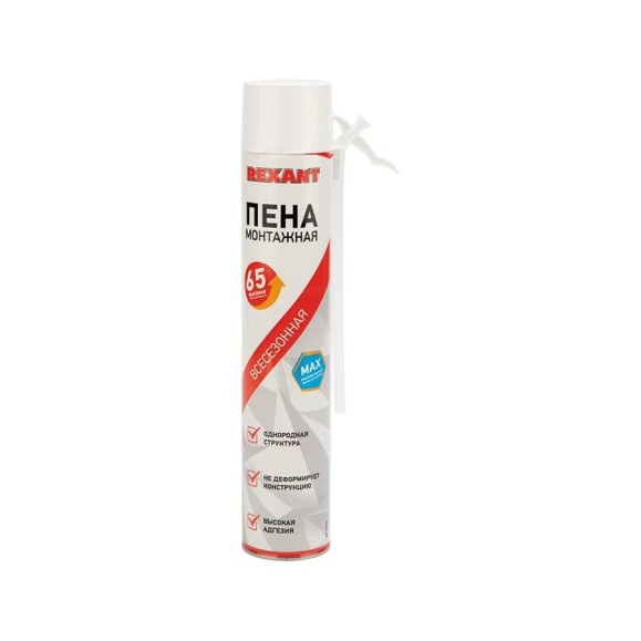 Монтажная пена с трубочкой REXANT всесезонная, 65 л max 89-0904 Монтажная пена с трубочкой REXANT всесезонная, 65 л max 89-0904