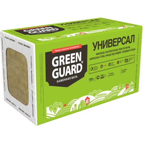 Каменная вата GreenGuard Универсал (4 шт; 1200х600х100 мм) ТЕХНОНИКОЛЬ тов-162107 Каменная вата GreenGuard Универсал (4 шт; 1200х600х100 мм) ТЕХНОНИКОЛЬ тов-162107