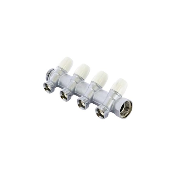 Коллектор Tiemme Maxima НВ, 3/4", с вентилями, 4 выхода, 1", Н ЕК 50 мм, хром 1860019