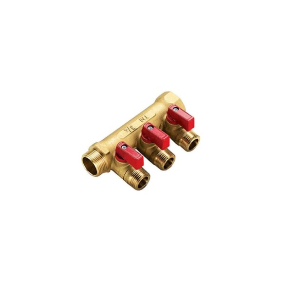 Коллектор Tiemme Nino НВ, 3/4", с кранами, 4 выхода, 1/2", Н 36 мм, красный 1820077 Коллектор Tiemme Nino НВ, 3/4", с кранами, 4 выхода, 1/2", Н 36 мм, красный 1820077