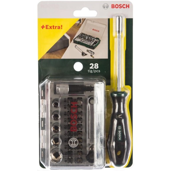 Мини-набор насадок-бит с ключом-трещоткой и ручной отверткой Bosch 2607017331
