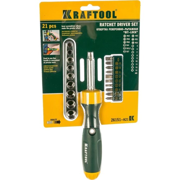 Реверсная рычажная отвертка KRAFTOOL BIT-LOCK 26151-H21 Реверсная рычажная отвертка KRAFTOOL BIT-LOCK 26151-H21