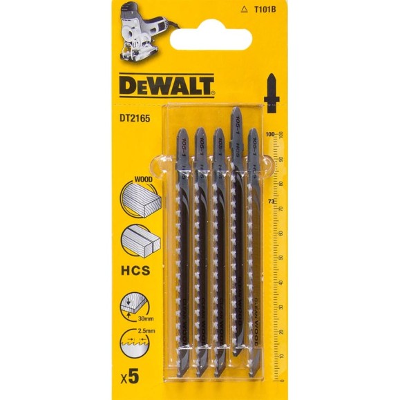 Пилки для лобзика DEWALT 5шт HCS 100х73х2.5мм рез-30мм T101В DT 2165 Пилки для лобзика DEWALT 5шт HCS 100х73х2.5мм рез-30мм T101В DT 2165