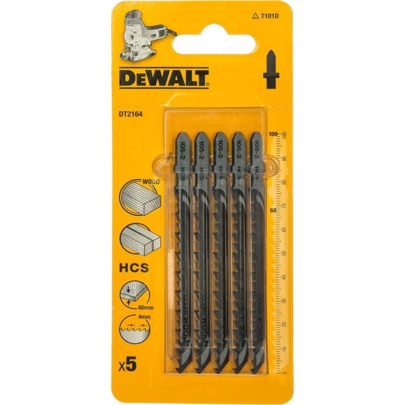 Пилки для лобзика по дереву (100 мм; шаг зубьев 4 мм) 5 шт. DEWALT DT 2164 Пилки для лобзика по дереву (100 мм; шаг зубьев 4 мм) 5 шт. DEWALT DT 2164