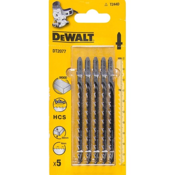 Пилки для лобзика по дереву (100 мм; шаг зубьев 4 мм) 5 шт. DEWALT DT 2077 Пилки для лобзика по дереву (100 мм; шаг зубьев 4 мм) 5 шт. DEWALT DT 2077