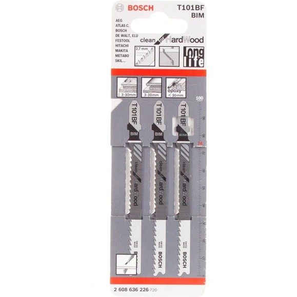 Пилки T101BF для лобзика по дереву 3 шт. (74 мм; BIM) BOSCH 2.608.636.226 Пилки T101BF для лобзика по дереву 3 шт. (74 мм; BIM) BOSCH 2.608.636.226