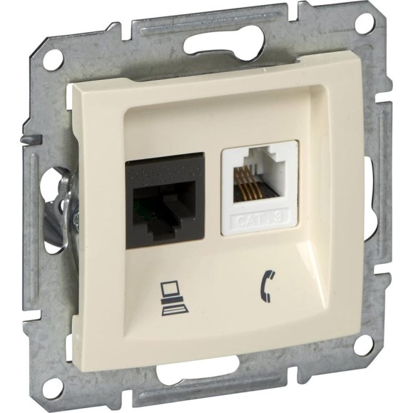 Двойная розетка Systeme Electric Sedna Беж ТЛФ + комп кат.6 UTP SE SDN5200147 Двойная розетка Systeme Electric Sedna Беж ТЛФ + комп кат.6 UTP SE SDN5200147