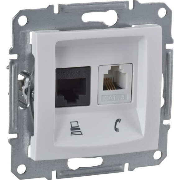 Двойная розетка Systeme Electric Sedna Бел ТЛФ + комп кат.6 UTP SE SDN5200121 Двойная розетка Systeme Electric Sedna Бел ТЛФ + комп кат.6 UTP SE SDN5200121