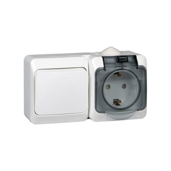 Блок Systeme Electric ОП Этюд IP44 белый, 1-клавишный выключатель+евророзетка з/ш SchE BPA16-241B Блок Systeme Electric ОП Этюд IP44 белый, 1-клавишный выключатель+евророзетка з/ш SchE BPA16-241B