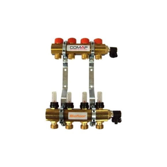 Латунный коллектор COMAP 1" с расходомерами, петли 3/4" НР Евроконус с балансировочными вентелями 12 петли C311022001 Латунный коллектор COMAP 1" с расходомерами, петли 3/4" НР Евроконус с балансировочными вентелями 12 петли C311022001