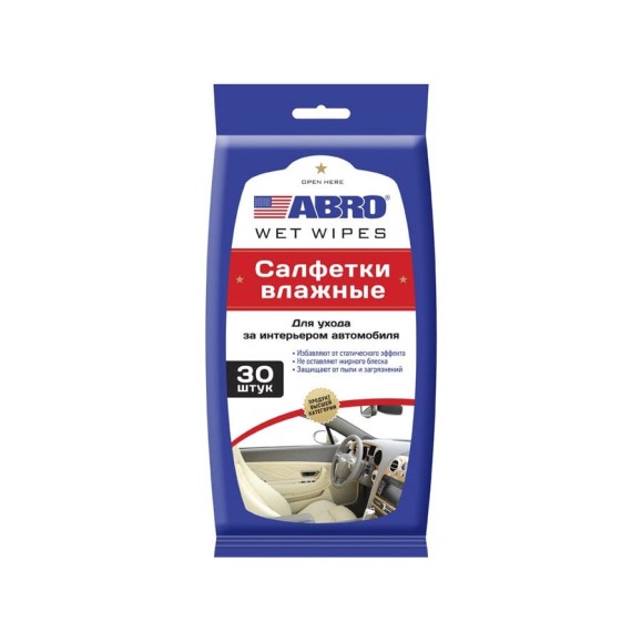 Влажные салфетки для интерьера ABRO INDUSTRIES INC 30 шт. CW-100-P Влажные салфетки для интерьера ABRO INDUSTRIES INC 30 шт. CW-100-P