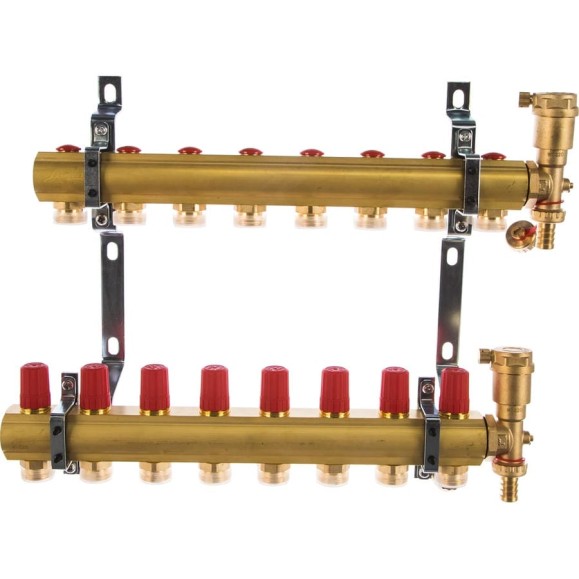 Комплект коллекторов Danfoss FHF-8 set с кронштейнами и воздухоотводчиками 8 контуров 088U0708