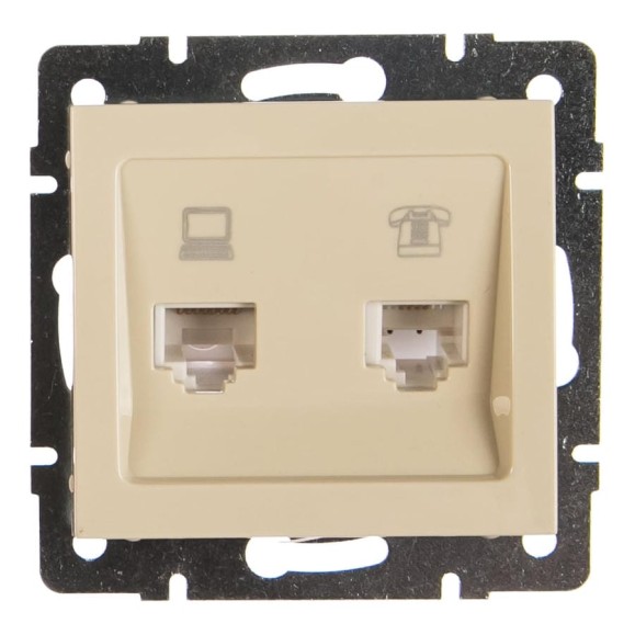 Розетка LEZARD RAIN компьютерная + телефон крем 703-0388-143 Розетка LEZARD RAIN компьютерная + телефон крем 703-0388-143