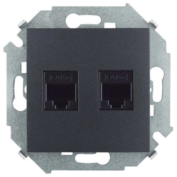 Компьютерная двойная розетка Simon RJ45 кат.5e AMP, графит 1591552-038