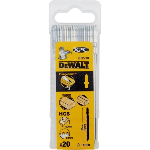 Пилки по дереву HCS (100х75 мм, шаг 4.2, пропил 60 мм, T101D, 20 шт.) DEWALT DT2210 Пилки по дереву HCS (100х75 мм, шаг 4.2, пропил 60 мм, T101D, 20 шт.) DEWALT DT2210