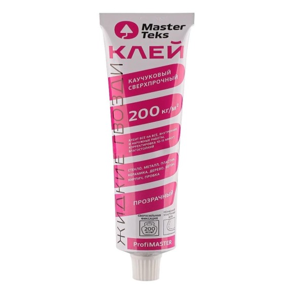 Сверхпрочный клей MASTERTEKS PROFMASTER каучук. 80 г прозрачный 200 кг/м2 10 135666 Сверхпрочный клей MASTERTEKS PROFMASTER каучук. 80 г прозрачный 200 кг/м2 10 135666