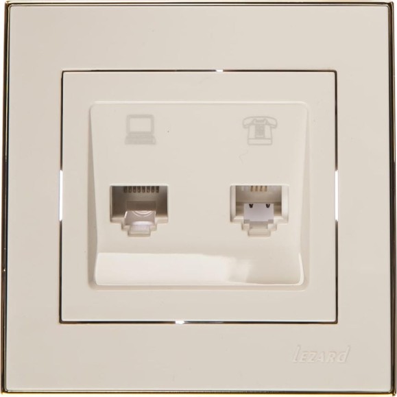 Розетка LEZARD RAIN компьютер+телефон белый с бок. вст. золото 703-0226-143 Розетка LEZARD RAIN компьютер+телефон белый с бок. вст. золото 703-0226-143