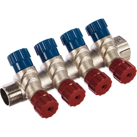 Коллектор с регулирующими вентилями 3/4х4 вых. 1/2 нар. Valtec VTc.560.N.0504 Коллектор с регулирующими вентилями 3/4х4 вых. 1/2 нар. Valtec VTc.560.N.0504