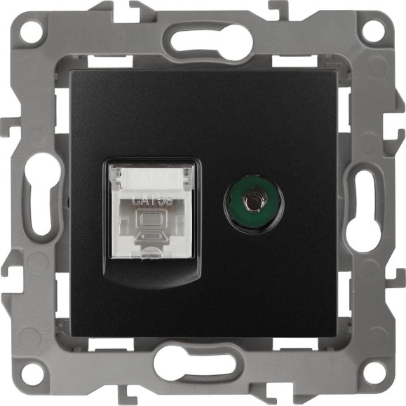 Комбинированная розетка ЭРА 12-3110-05 RJ45 TV, IP20, 12, антрацит Б0027445 Комбинированная розетка ЭРА 12-3110-05 RJ45 TV, IP20, 12, антрацит Б0027445
