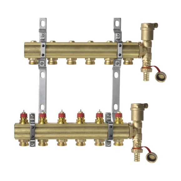 Комплект коллекторов Danfoss FHF-6 set с кронштейнами и воздухоотводчиками 6 контуров 088U0706