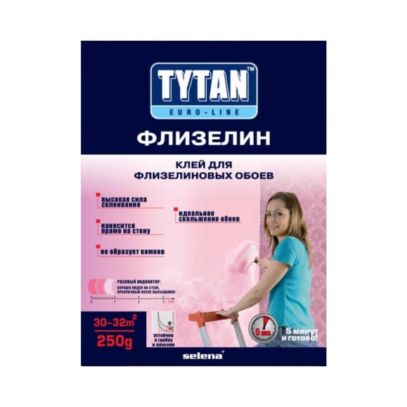 Клей для флизелиновых обоев с розовым индикатором TYTAN EURO-LINE ФЛИЗЕЛИН 250 гр 7017176 234926 Клей для флизелиновых обоев с розовым индикатором TYTAN EURO-LINE ФЛИЗЕЛИН 250 гр 7017176 234926