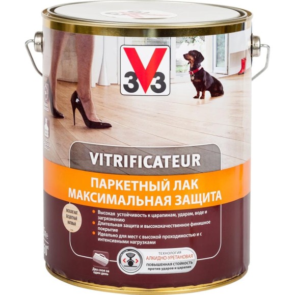 Полиуретановый алкидный паркетный лак V33 максимальная защита матовый 107868 Полиуретановый алкидный паркетный лак V33 максимальная защита матовый 107868