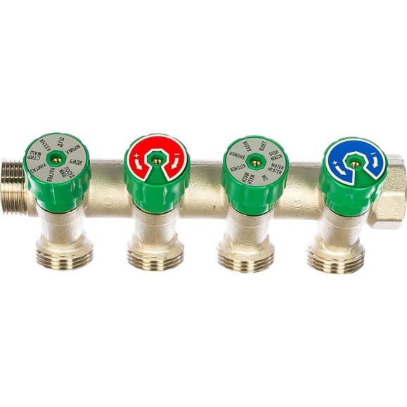 Модульный коллектор ELSEN 3/4", 4 контура, размер отвода-3/4" ЕК, с вентилями, латунь EMW01.04 Модульный коллектор ELSEN 3/4", 4 контура, размер отвода-3/4" ЕК, с вентилями, латунь EMW01.04