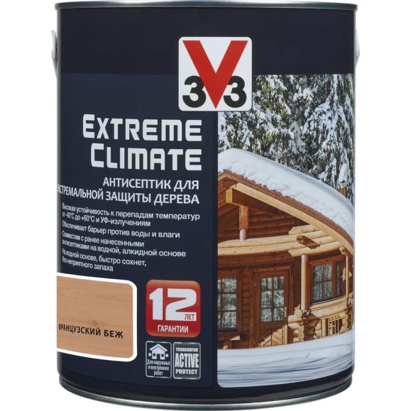 Акриловый антисептик для дерева V33 EXTREME CLIMATE матовый, французский беж 117441 Акриловый антисептик для дерева V33 EXTREME CLIMATE матовый, французский беж 117441