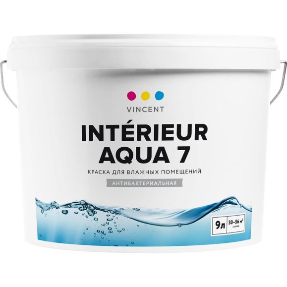 Краска VINCENT INTERIEUR AQUA I 7 для влажных помещений, шелковисто матовая, база A 9л 092-100 Краска VINCENT INTERIEUR AQUA I 7 для влажных помещений, шелковисто матовая, база A 9л 092-100