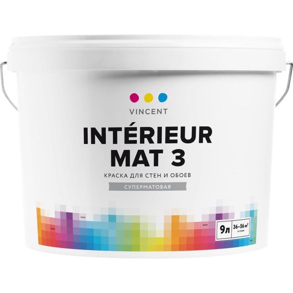 Краска VINCENT INTERIEUR MAT I 3 для стен и обоев, белая, суперматовая 9л 098-006