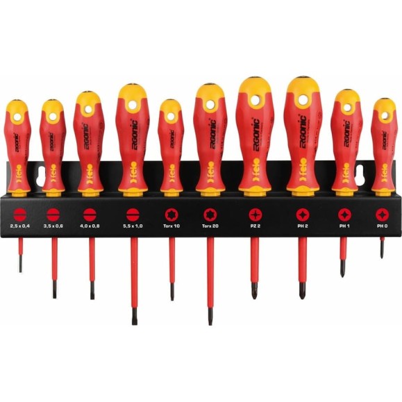 Набор диэлектрических отверток Felo Ergonic SL/PZ/PH/Tx на стальной стойке, 10 шт 41491093