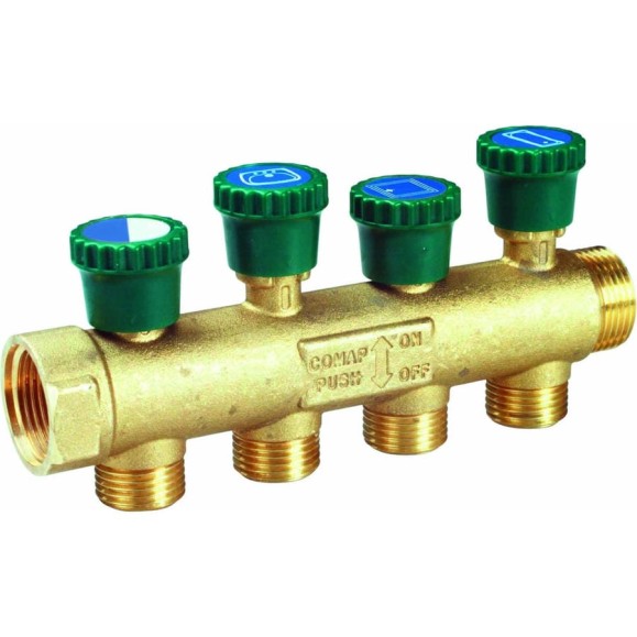 Коллектор COMAP 3/4" НР-ВР, с запорным вентилем, с ниппелем, 35 мм, латунь, In3/4-Out1/2 НР-4 9533124 Коллектор COMAP 3/4" НР-ВР, с запорным вентилем, с ниппелем, 35 мм, латунь, In3/4-Out1/2 НР-4 9533124