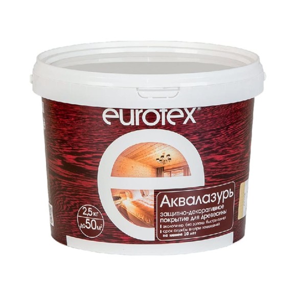 Защитно-декоративное покрытие для дерева Eurotex Аквалазурь полуглянцевое, орех, 2,5 кг 19961