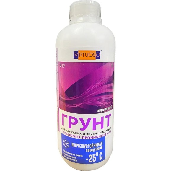 Грунт VIRTUOSO V-17А акриловый ЗИМА, д/наружн. и внутр. работ, глубок. проникнов. морозостойкая 1л 67822