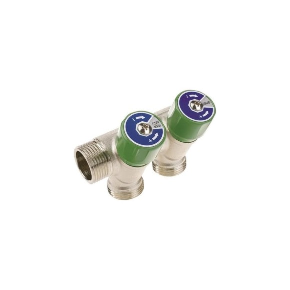 Модульный коллектор ELSEN 3/4", 2 контура, размер отвода-3/4" ЕК, с вентилями, латунь EMW01.02 Модульный коллектор ELSEN 3/4", 2 контура, размер отвода-3/4" ЕК, с вентилями, латунь EMW01.02