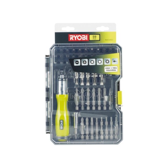 Отвертка с набором бит и торцевых головок 59шт Ryobi RAK59SD 5132002251 Отвертка с набором бит и торцевых головок 59шт Ryobi RAK59SD 5132002251