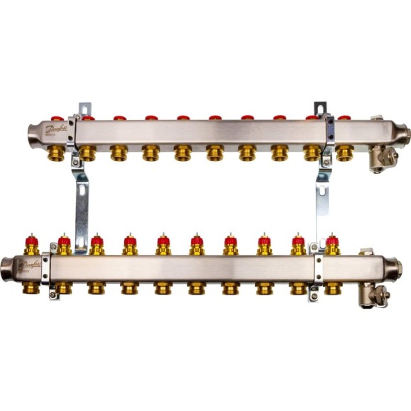 Комплект коллекторов Danfoss SSM-10 с кронштейнами для 10 контуров 088U0980