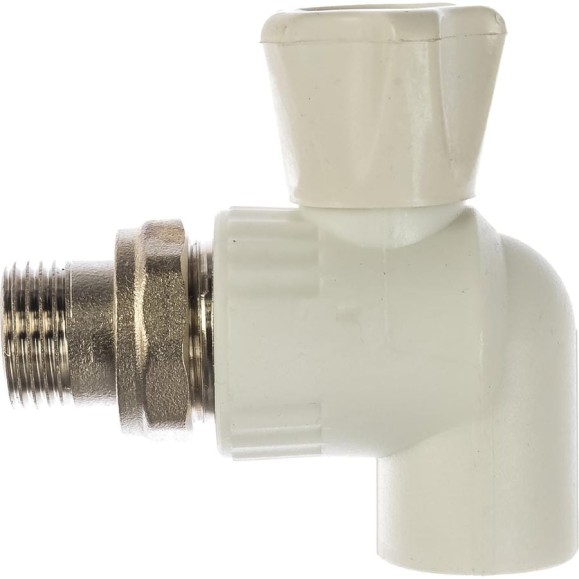 Шаровый кран VALFEX PP-R белый, 20х1/2 дюйма НР, угловой для радиатора 10148020 007-7677 Шаровый кран VALFEX PP-R белый, 20х1/2 дюйма НР, угловой для радиатора 10148020 007-7677