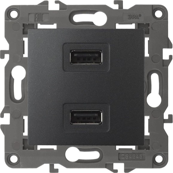 Зарядное устройство USB ЭРА 14-4110-05 230В/5В-2100мА, IP20, Elegance, антрацит Б0034373 Зарядное устройство USB ЭРА 14-4110-05 230В/5В-2100мА, IP20, Elegance, антрацит Б0034373