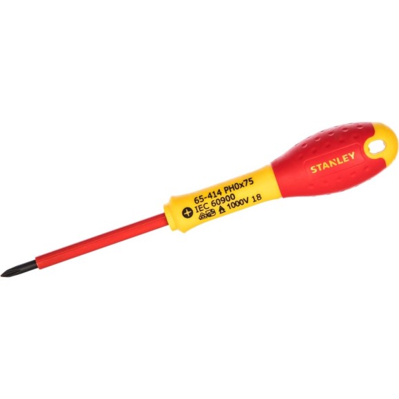 Диэлектрическая отвертка FATMAX 1000V PH0х75 мм Stanley 0-65-414 Диэлектрическая отвертка FATMAX 1000V PH0х75 мм Stanley 0-65-414