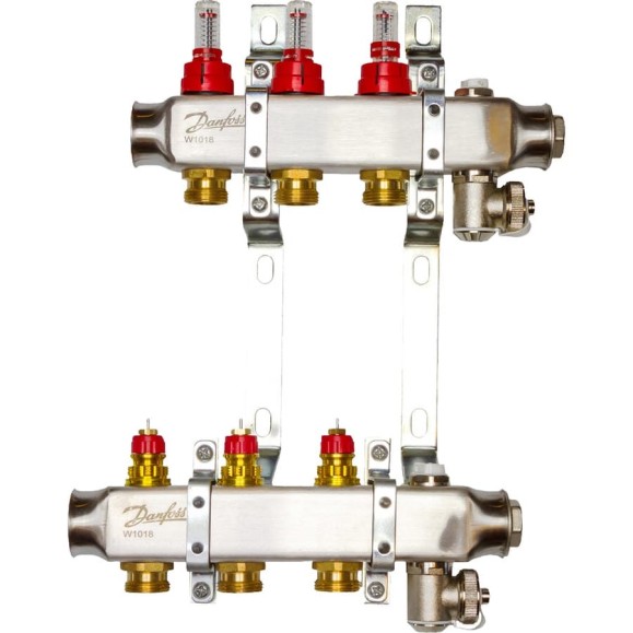 Комплект коллекторов Danfoss SSM-3F с расходомерами и кронштейнами 3 контура 088U0953