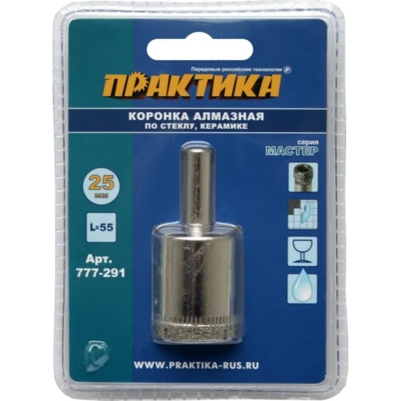 Коронка алмазная по стеклу и керамике (25 мм) ПРАКТИКА 777-291 Коронка алмазная по стеклу и керамике (25 мм) ПРАКТИКА 777-291
