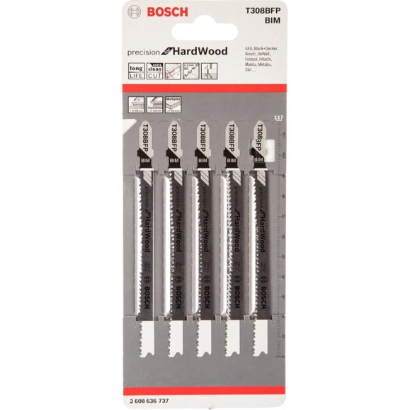 Полотно пильное T 308 BFP Precision for Hard Wood 5 шт. (117 мм; BIM) Bosch 2608636737