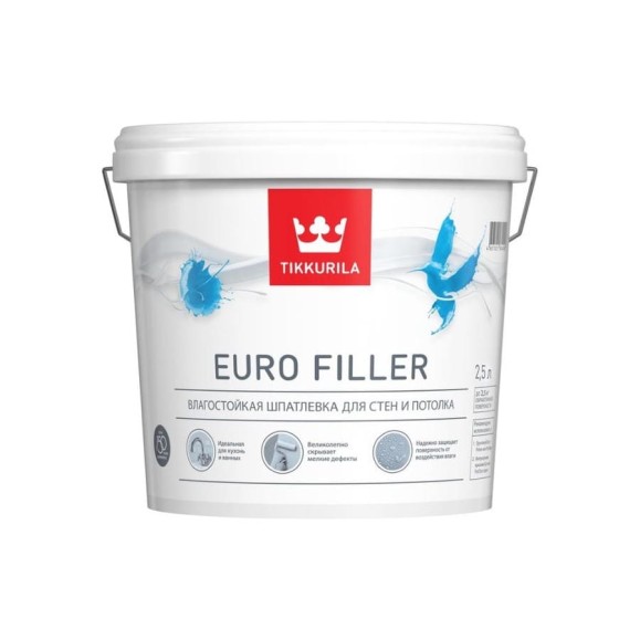 Шпаклевка влагостойкая для стен и потолков 2,5 л TIKKURILA EURO FILLER 700012219 Шпаклевка влагостойкая для стен и потолков 2,5 л TIKKURILA EURO FILLER 700012219