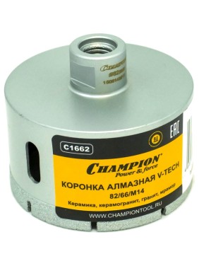 Коронка алмазная V-tech по керамике, керамограниту, граниту, мрамору (82х66 мм; М14) CHAMPION C1662