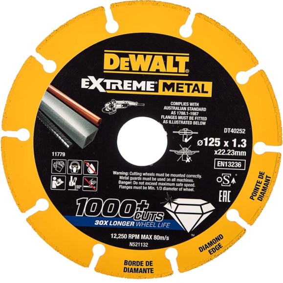 Алмазный диск отрезной по металлу 125х22.2 мм DEWALT DT40252 Алмазный диск отрезной по металлу 125х22.2 мм DEWALT DT40252